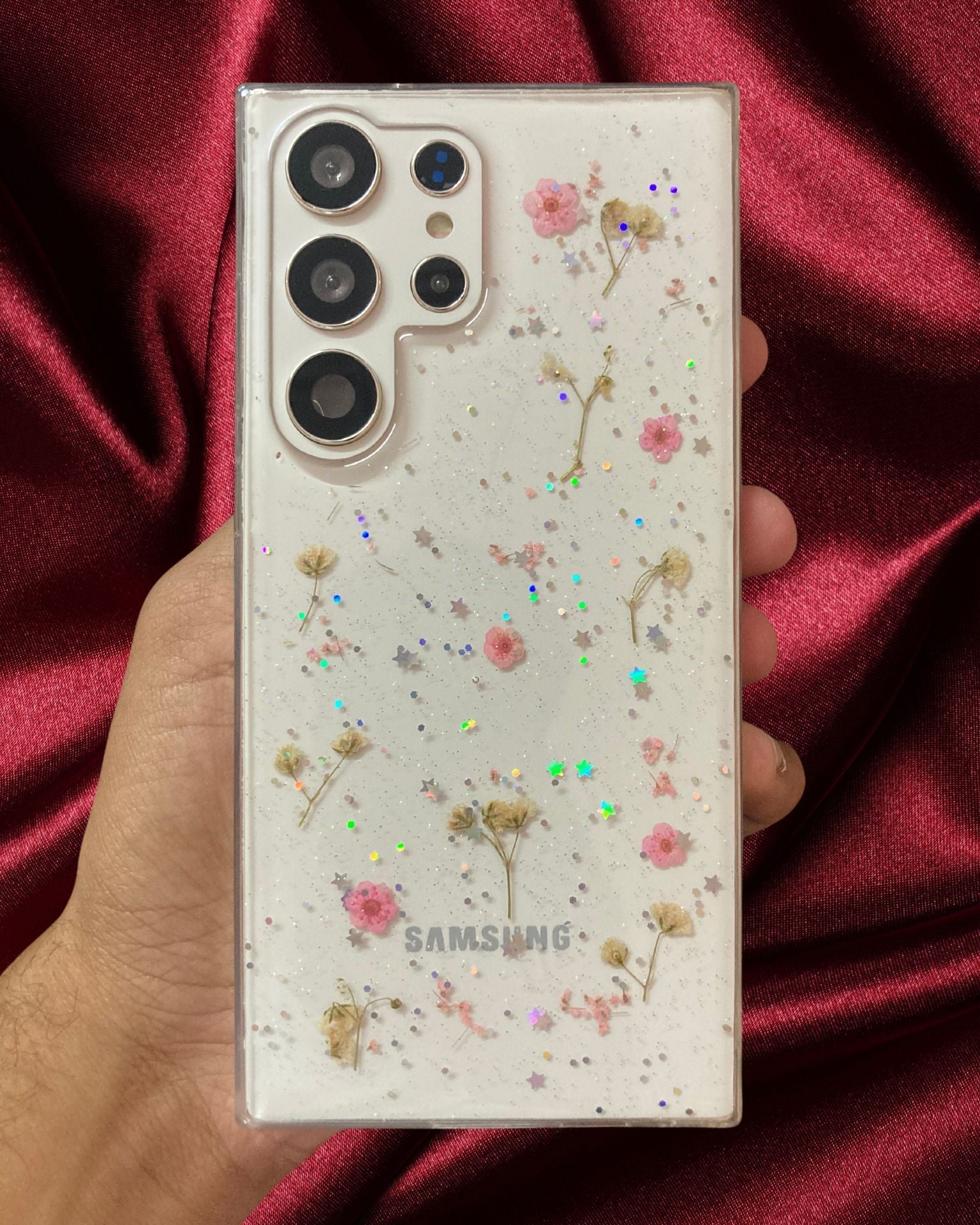 Real Cosmos Floral Glitter Cover iPhone cover – JustAndBest India