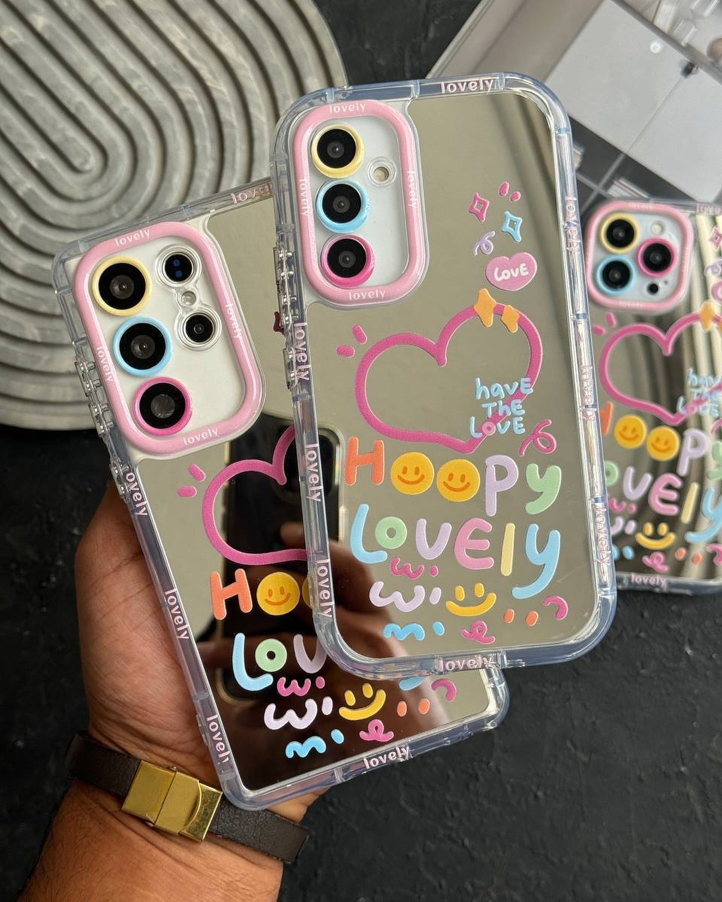 Cute Happy Heart Mirror Cover iPhone cover – JustAndBest India