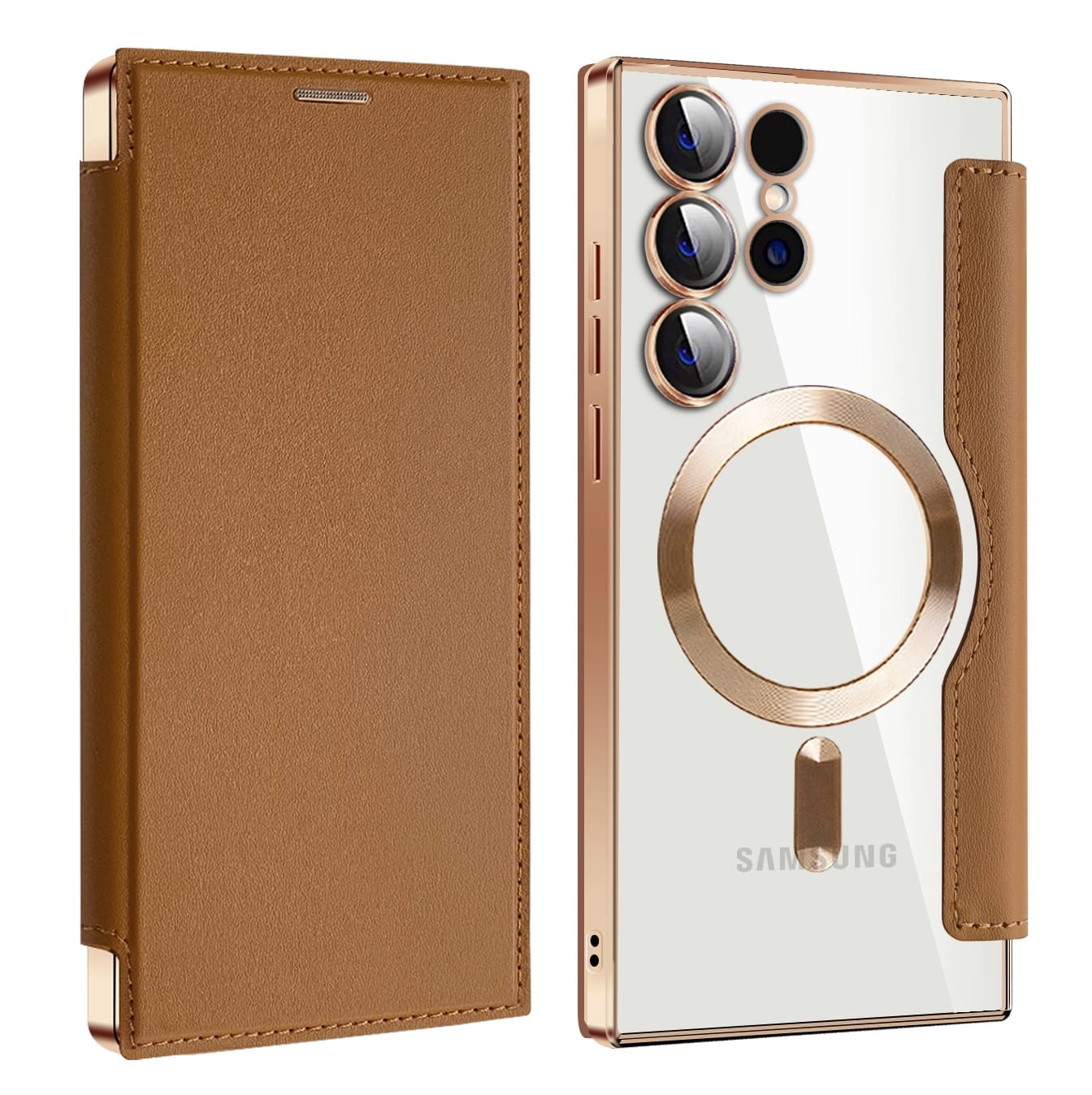 Samsung Galaxy S26 Gold Electroplated Leather Flip Case - lifestyle