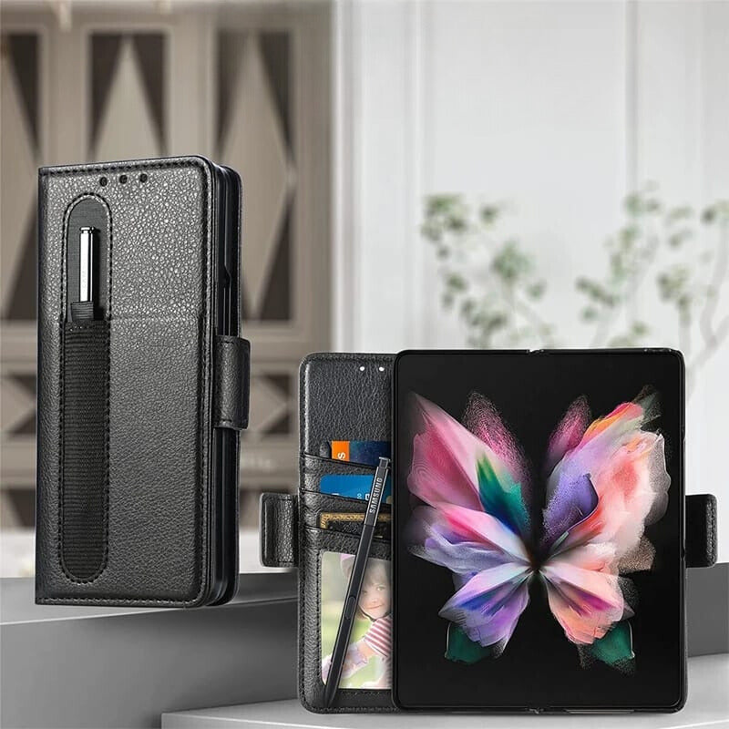 Samsung Galaxy Z Fold 3 Wallet Style Leather Flip Cover - slim profile