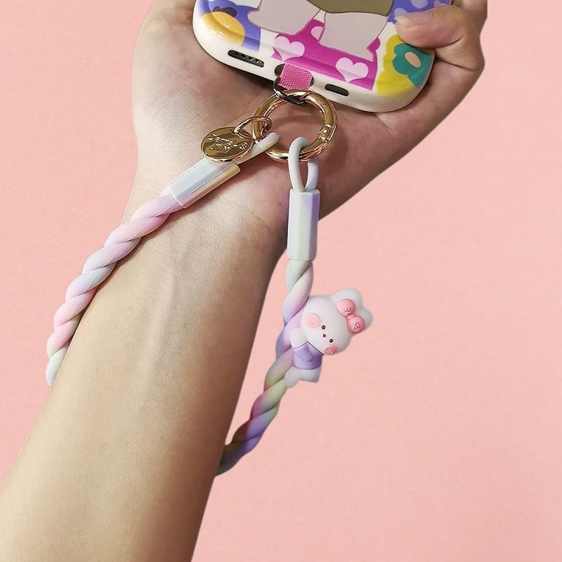 Rainbow 3D Bunny Phone Charm Lanyard - slim profile