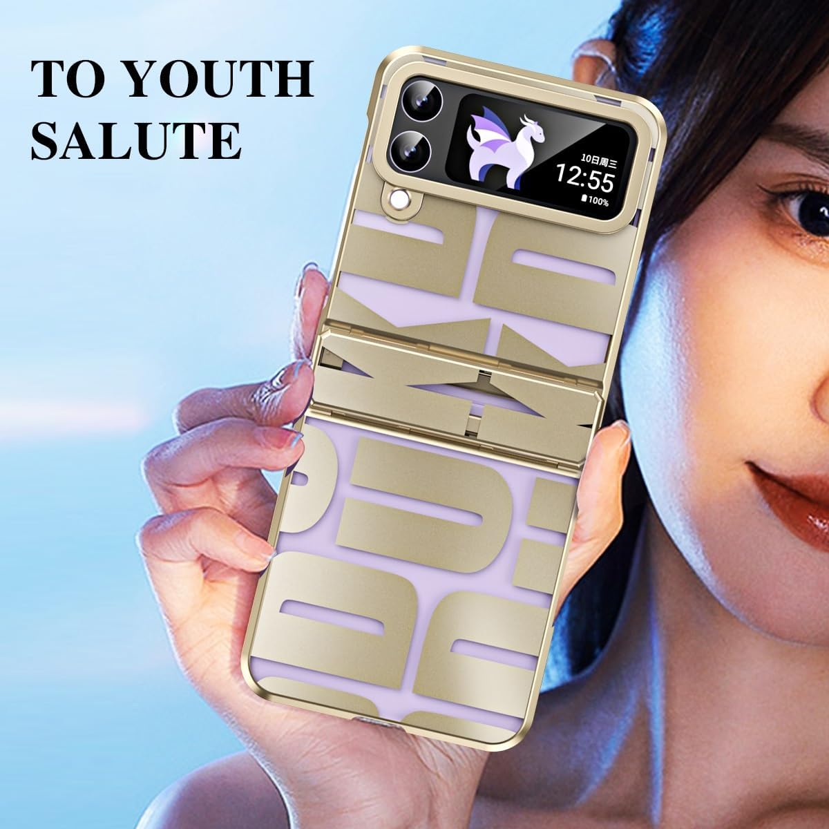 Samsung Galaxy Z Flip 3 Gold Electroplated Retro Style Glass Cover (wi - case features