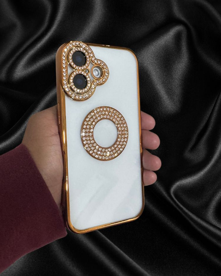 iPhone 16 Series Gold Electroplated Diamond Rhinestones Cover - protective case detail