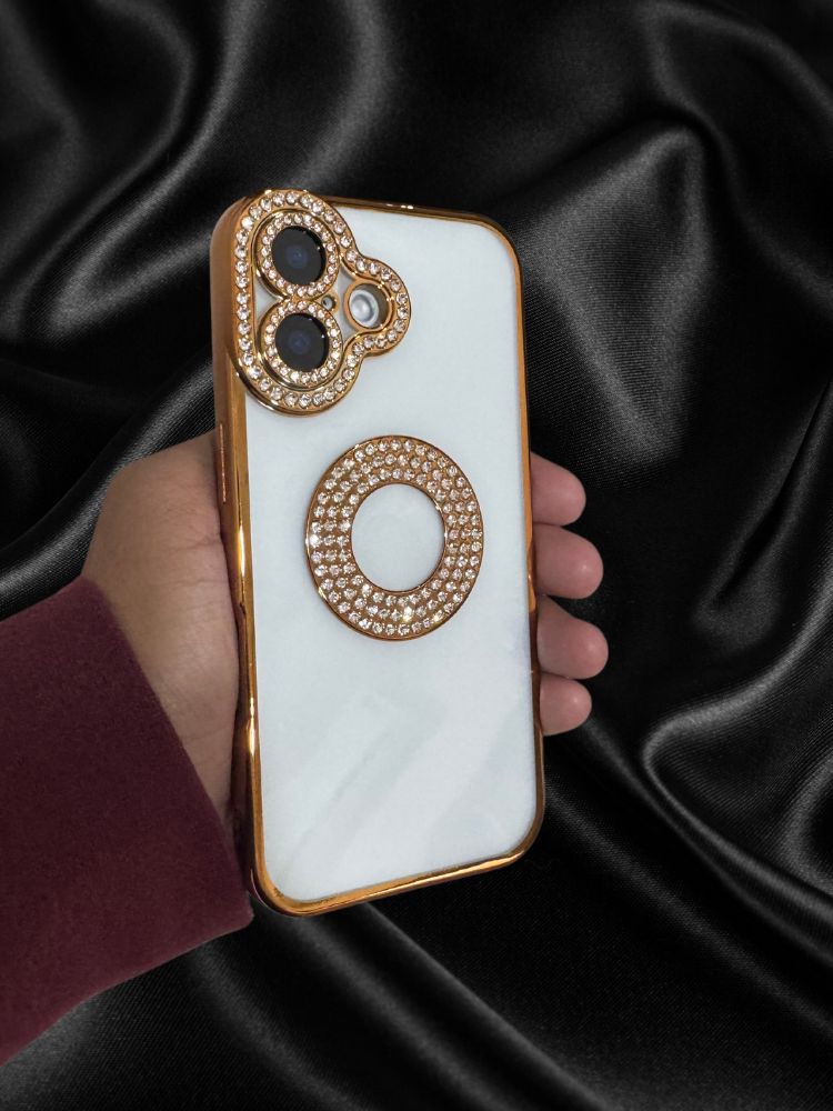iPhone 16 Series Gold Electroplated Diamond Rhinestones Cover - protective case detail