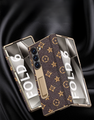 Samsung Z Fold Case with Gold Leather and Glass