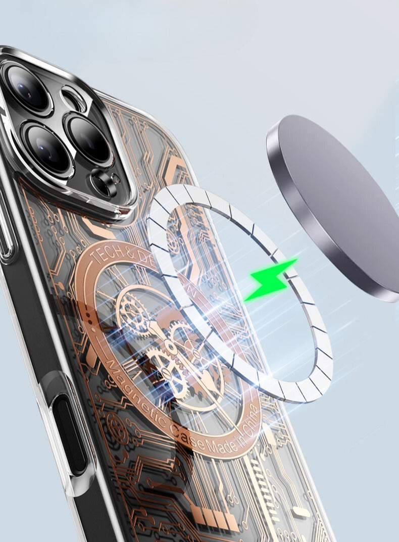 iPhone 16 Series Champagne Gold 3D Electroplated Circuit Case - protective case detail