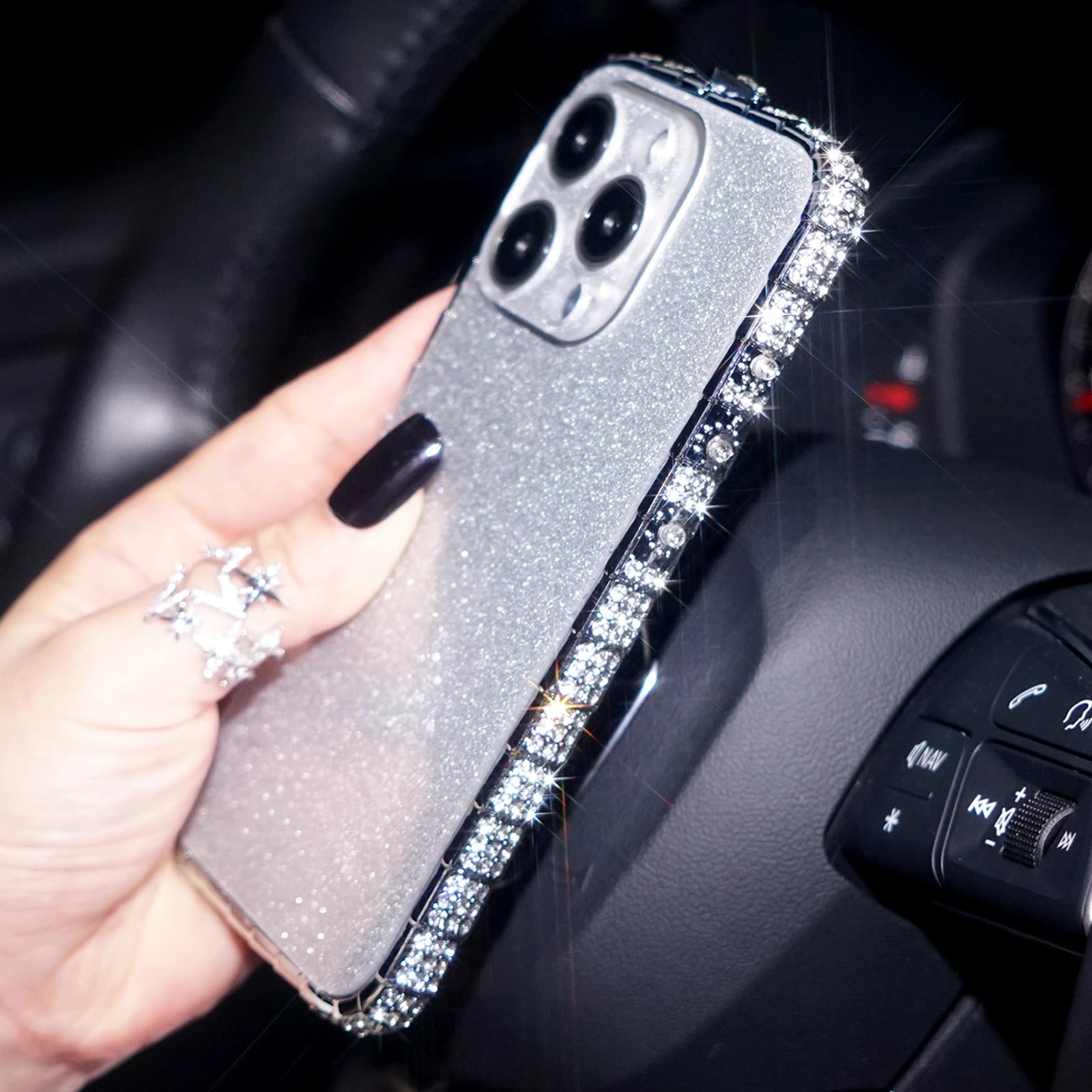 iPhone 16 Series Diamond Rhinestones Metallic Bumper Cover - phone case