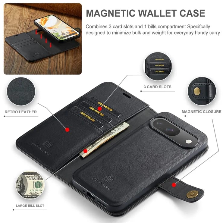 Google Pixel 9 Two In One Wallet Style Leather Flip Cover - protective case detail
