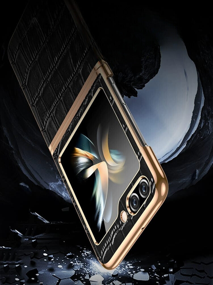 Samsung Galaxy Z Flip 5 Gold Electroplated Croco Pattern Leather Cover - colour options