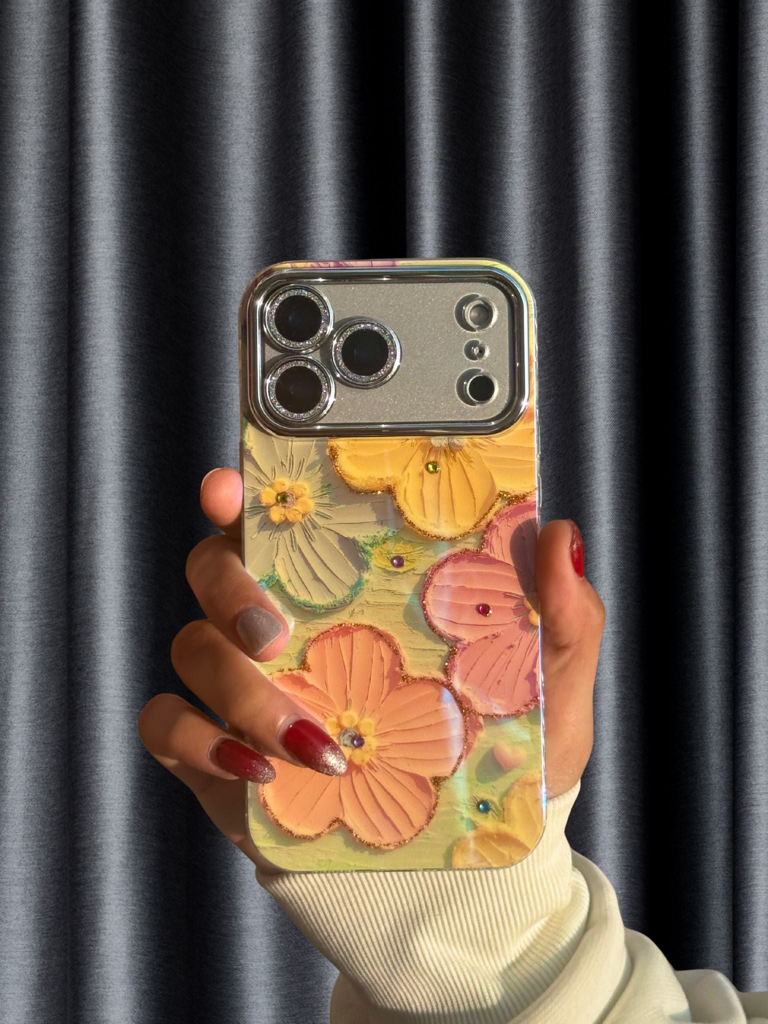 iPhone 17 Series Floral Glossy Glitter Cover - colour options