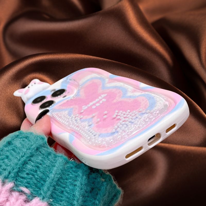 Cute Bunny Moving Pearls Glitter Cover (with Lanyard) – phone accessory by JustAndBest India