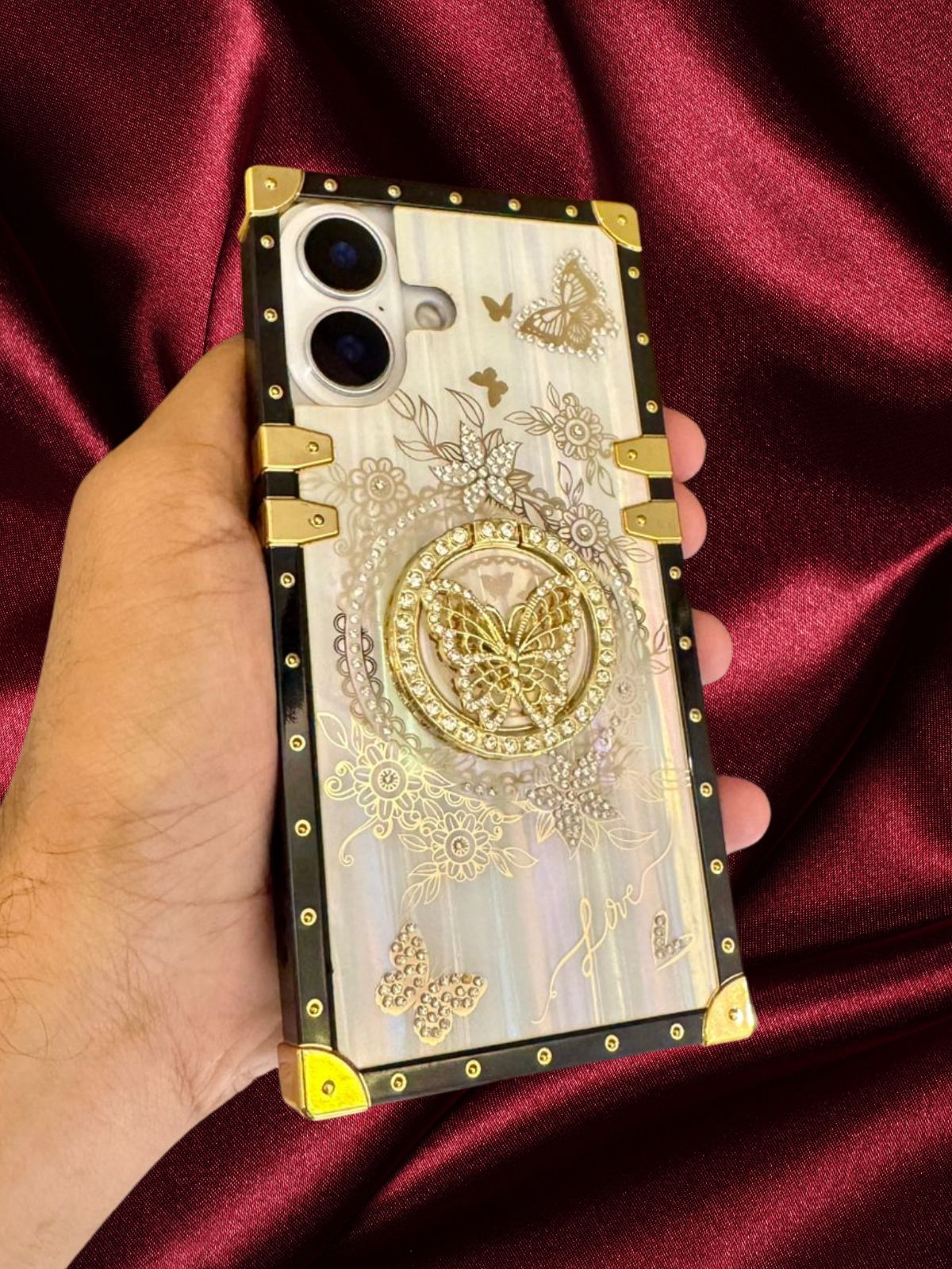 Zazzy Butterfly Rhinestones Ring Holder Luxury Cover – phone accessory by JustAndBest India