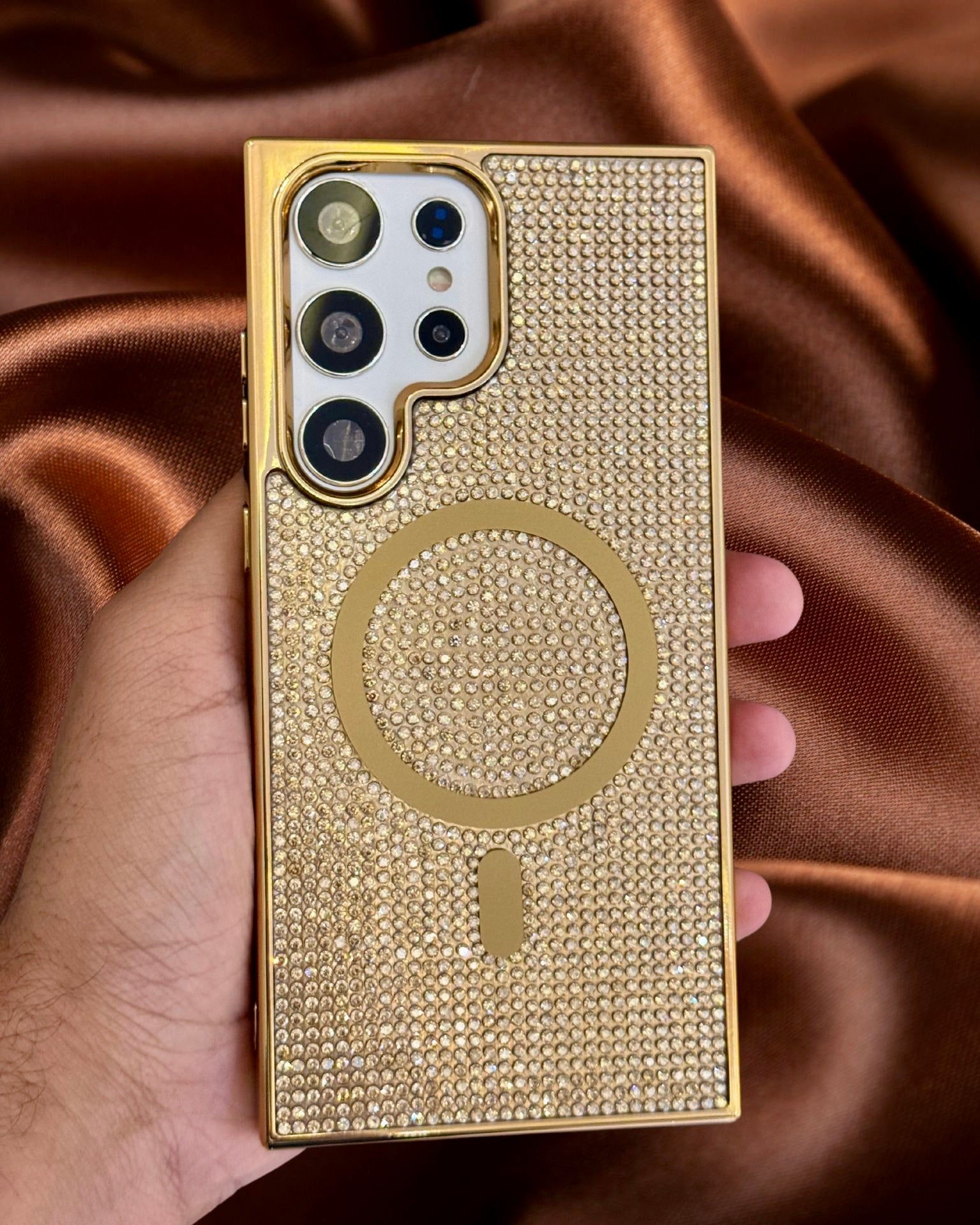 Gold Samsung case with rhinestones