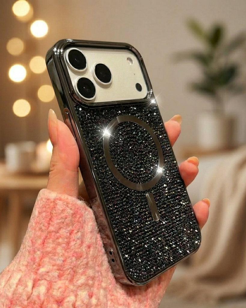Onyx Black Diamond Rhinestones Luxury Cover iPhone cover – JustAndBest India