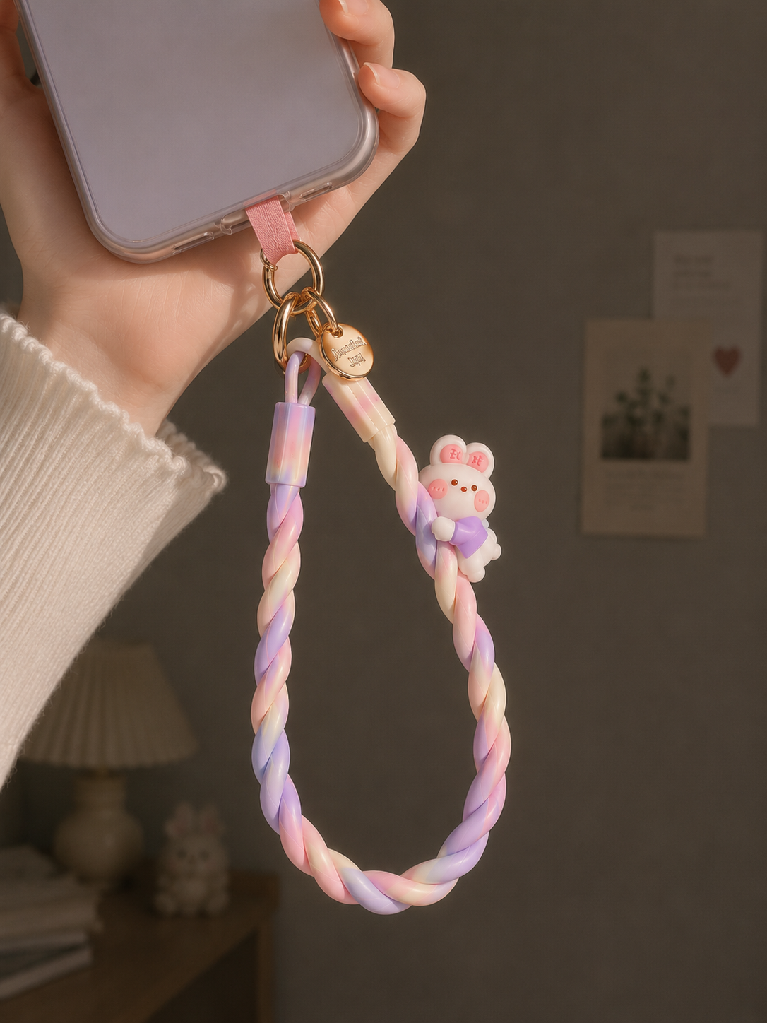 Rainbow 3D Bunny Phone Charm Lanyard | Phone Accessory