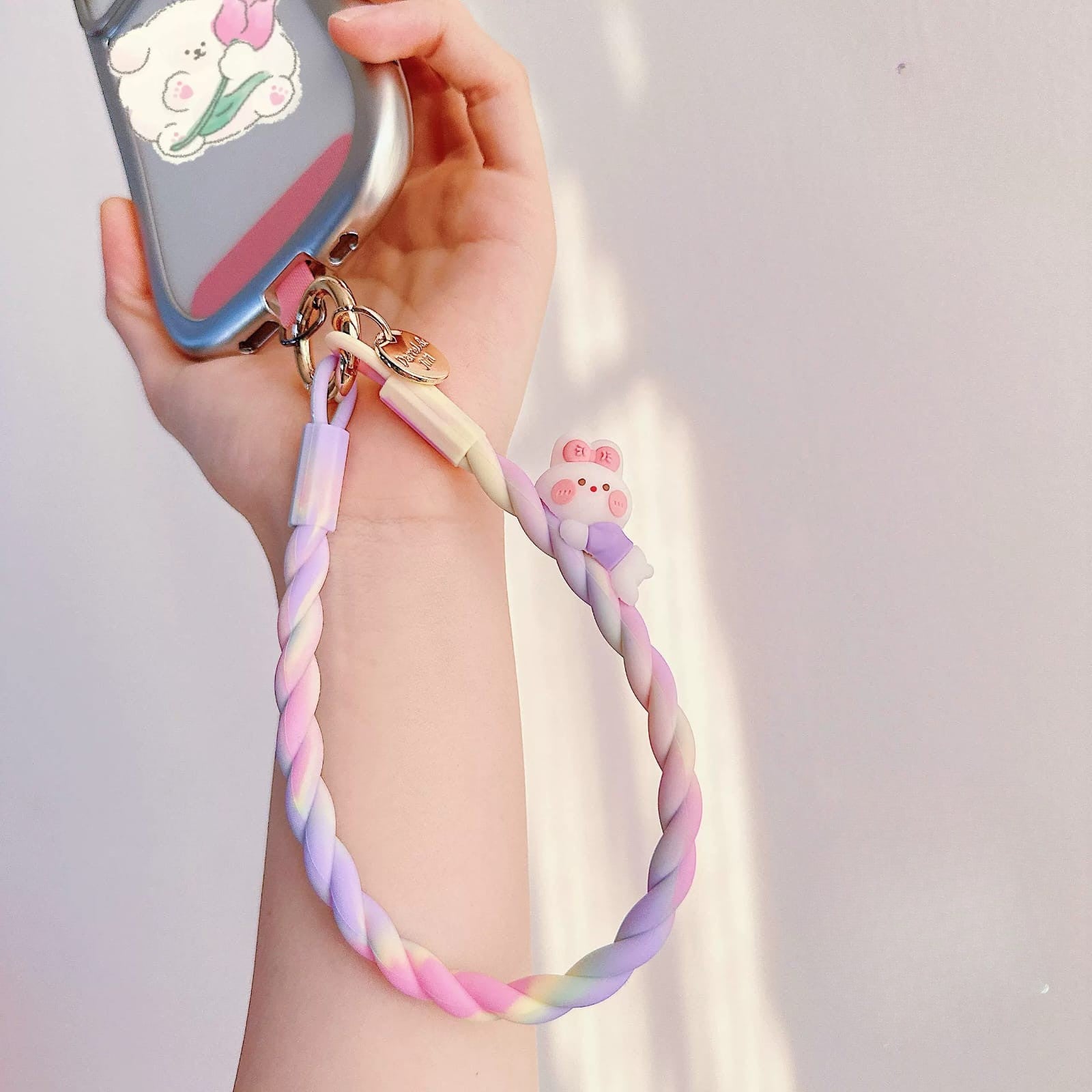Rainbow 3D Bunny Phone Charm Lanyard - case features