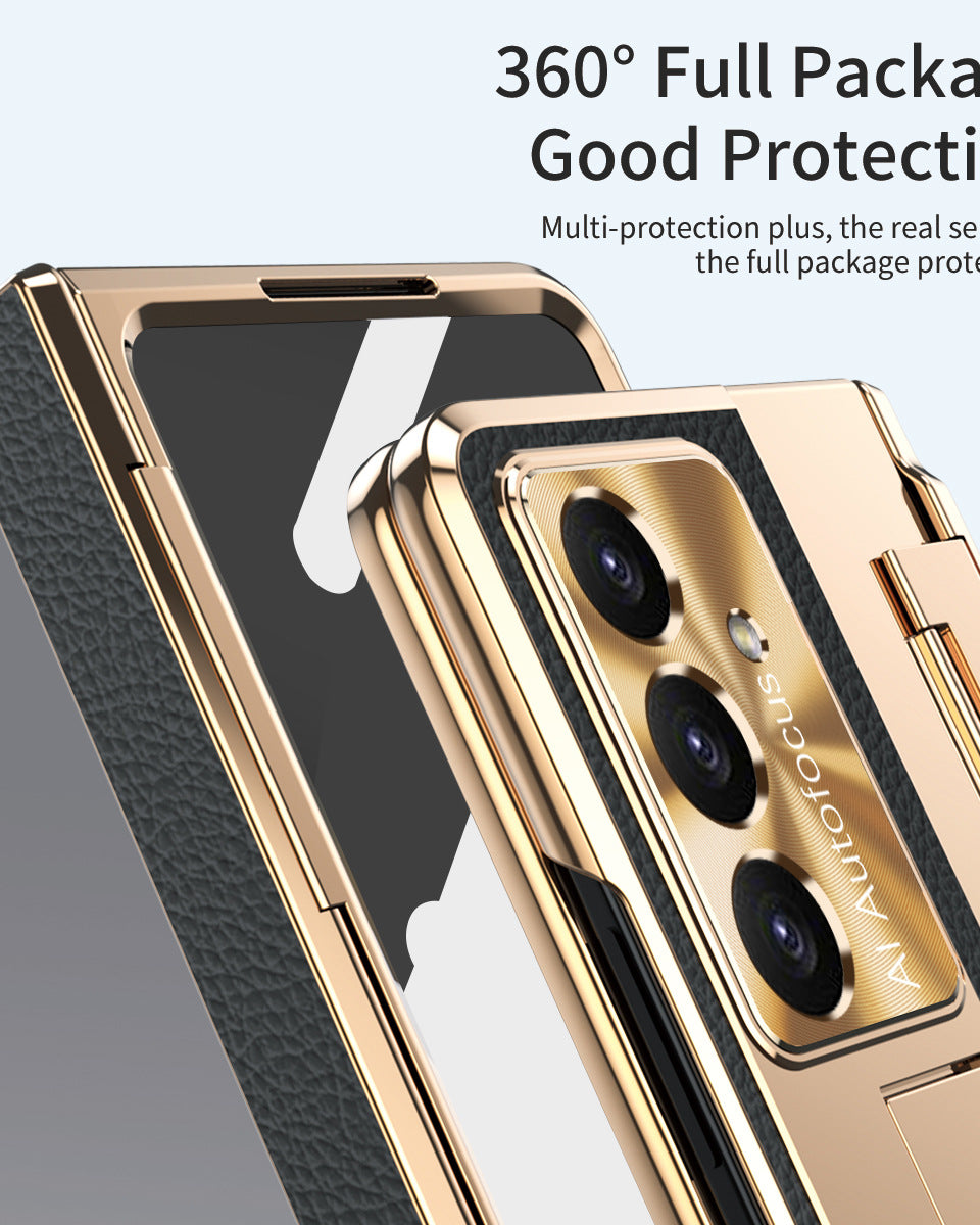Samsung Galaxy Z Fold 6 Champagne Gold Electroplated Leather Cover - slim profile