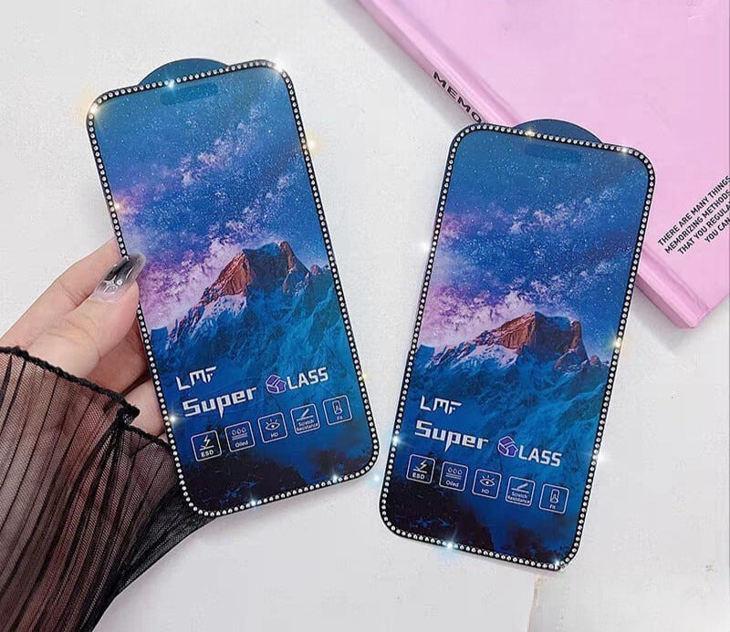 iPhone 16 Diamond Rhinestones Tempered Glass - phone case