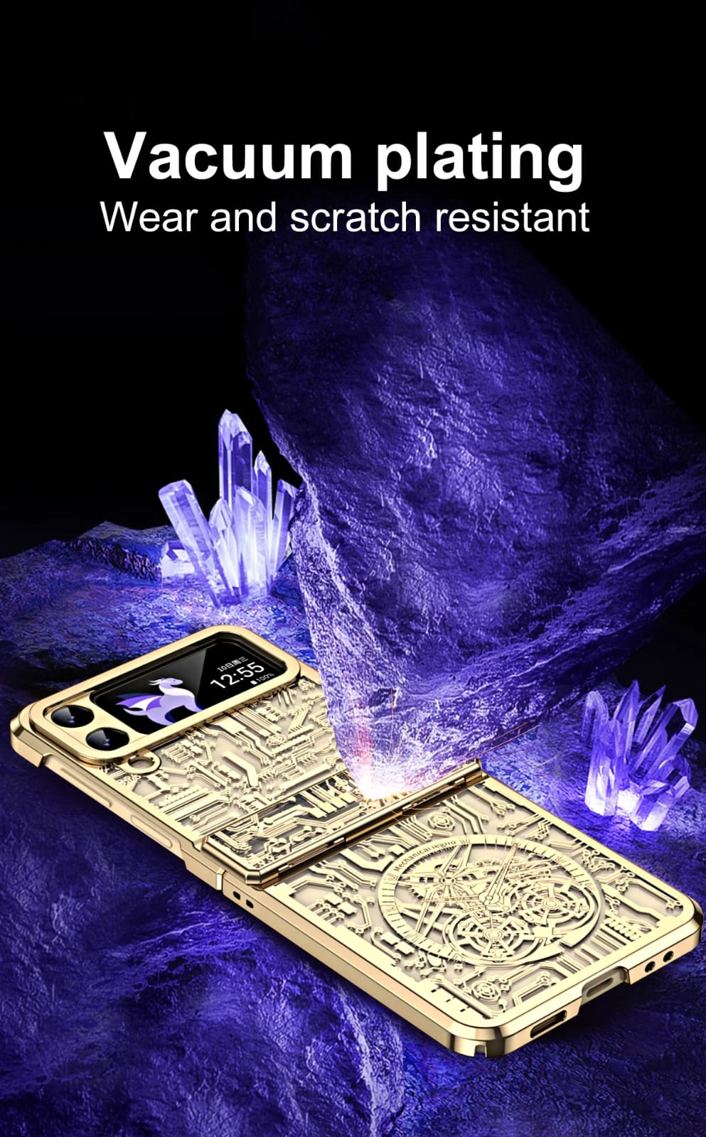 Samsung Galaxy Z Flip 3 Gold Electroplated Cricuit Glass Cover (with H - protective case detail