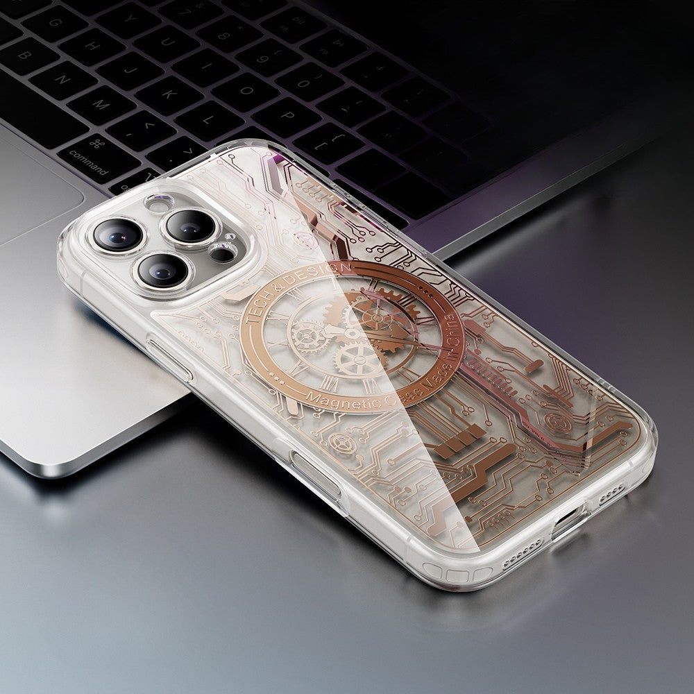 iPhone 16 Series Champagne Gold 3D Electroplated Circuit Case - protective case detail