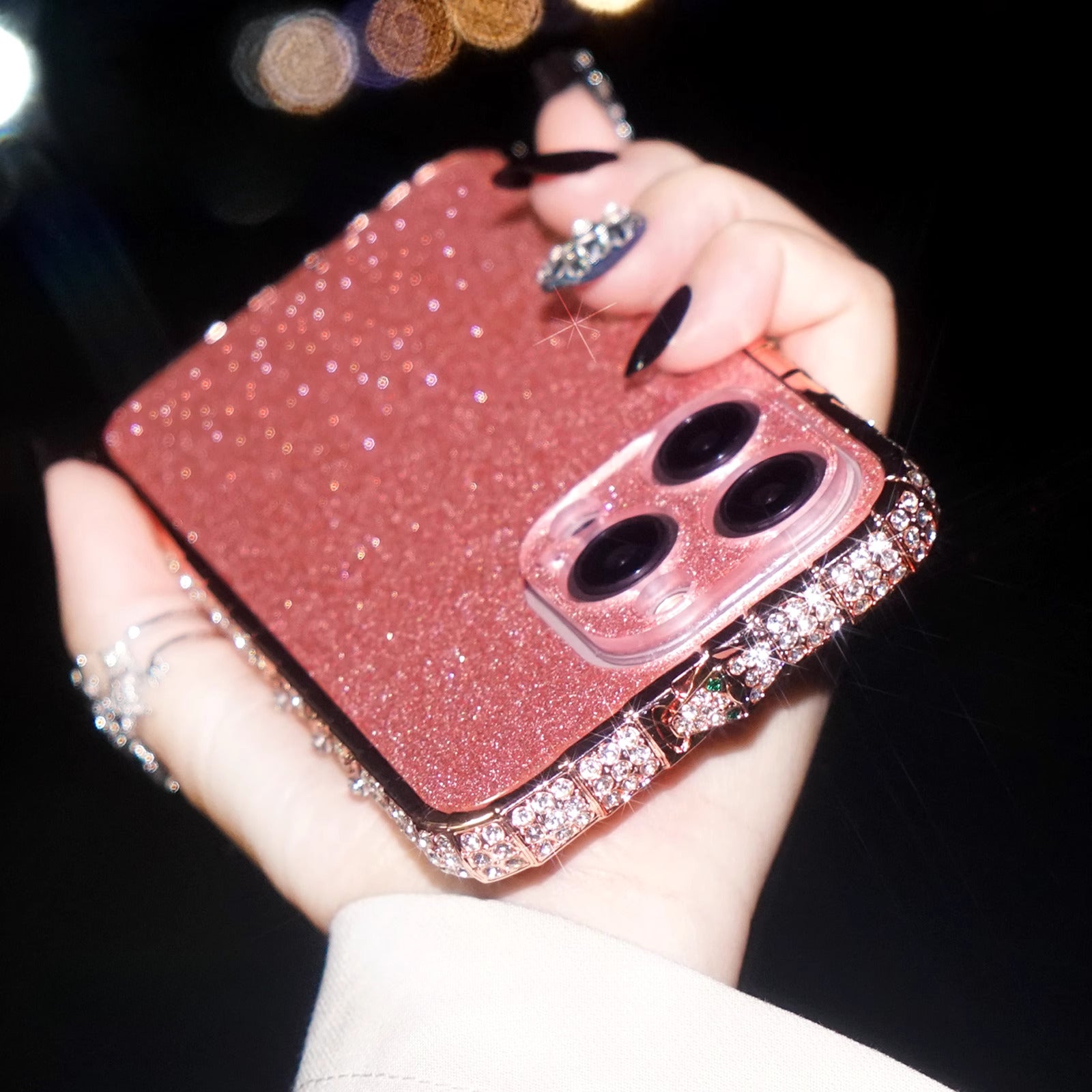 iPhone 16 Series Diamond Rhinestones Metallic Bumper Cover - slim profile