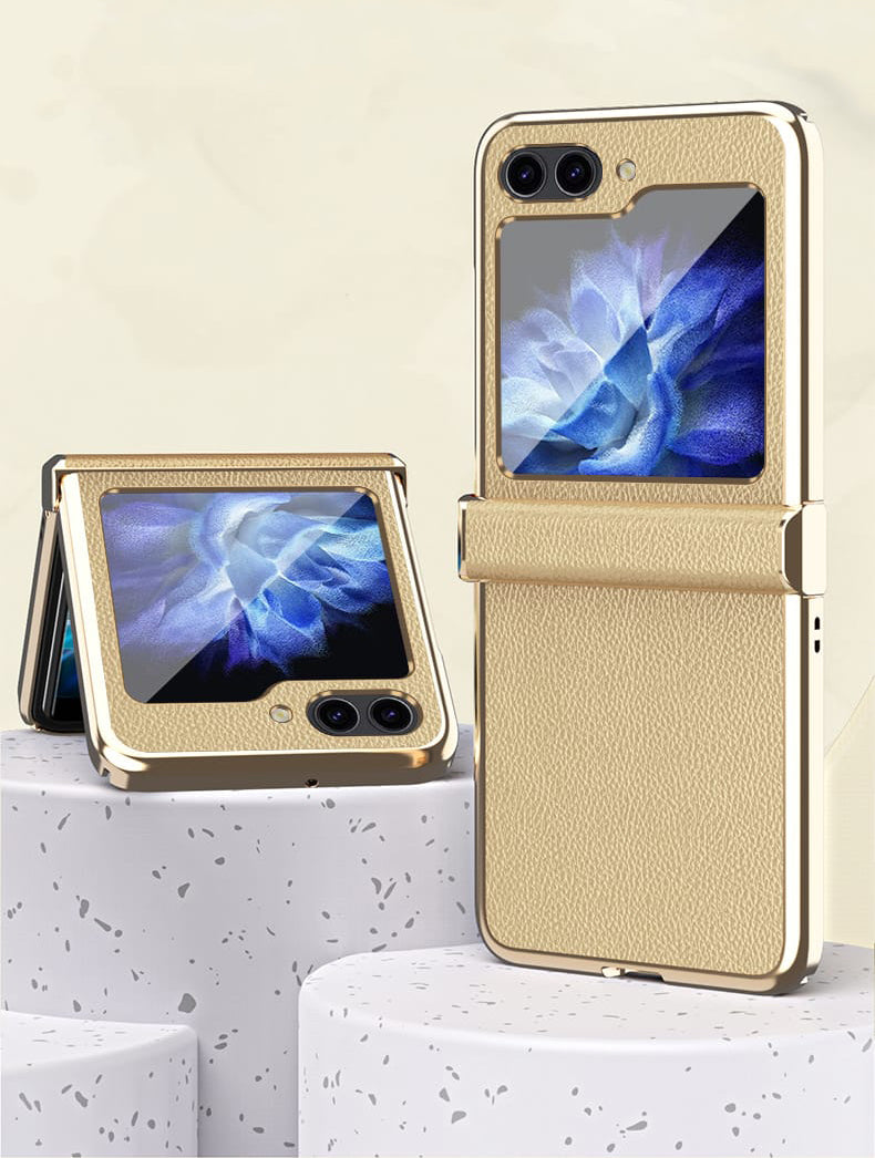 Samsung Galaxy Z Flip 5 Champagne Gold Leather Slim Cover (with Hinge - protective case detail
