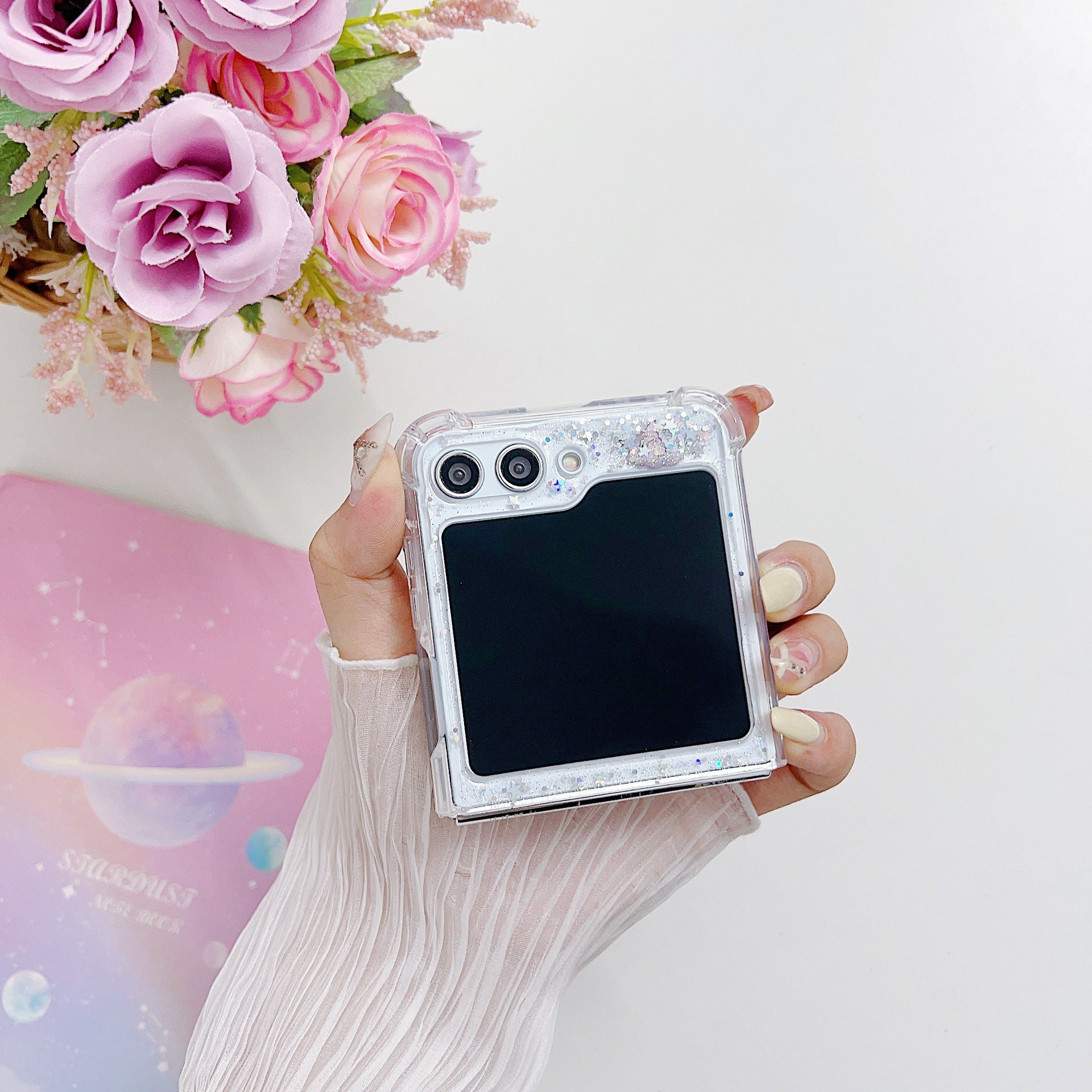 Samsung Galaxy Z Flip 7 Butterfly Glitter Transparent Cover - slim profile