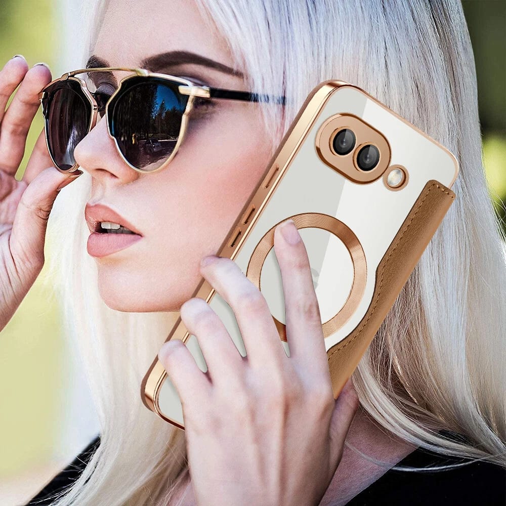 Google Pixel 9A Gold Electroplated Leather Flip Case - protective case detail