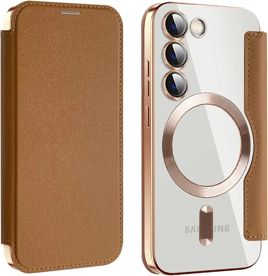 Samsung Galaxy S23 Gold Electroplated Leather Flip Case - lifestyle