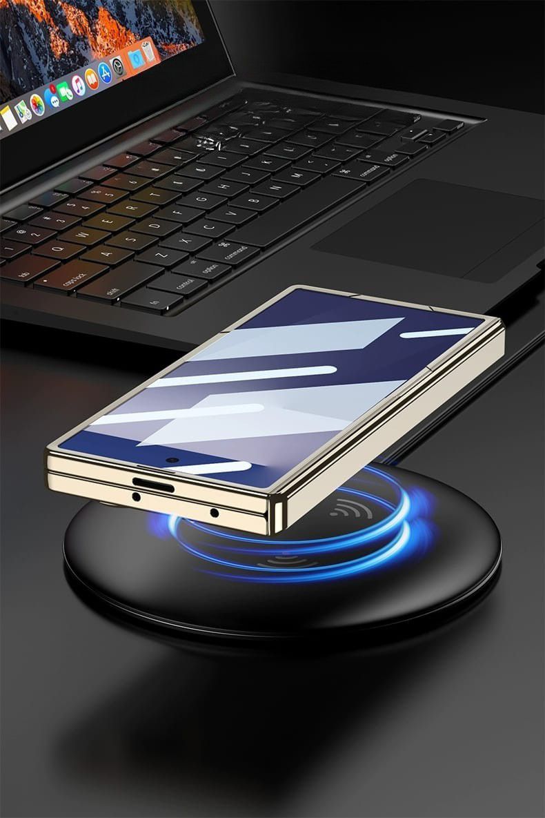 Samsung Galaxy Z Fold 7 Leather Gold Electroplated Kickstand Cover() - case features