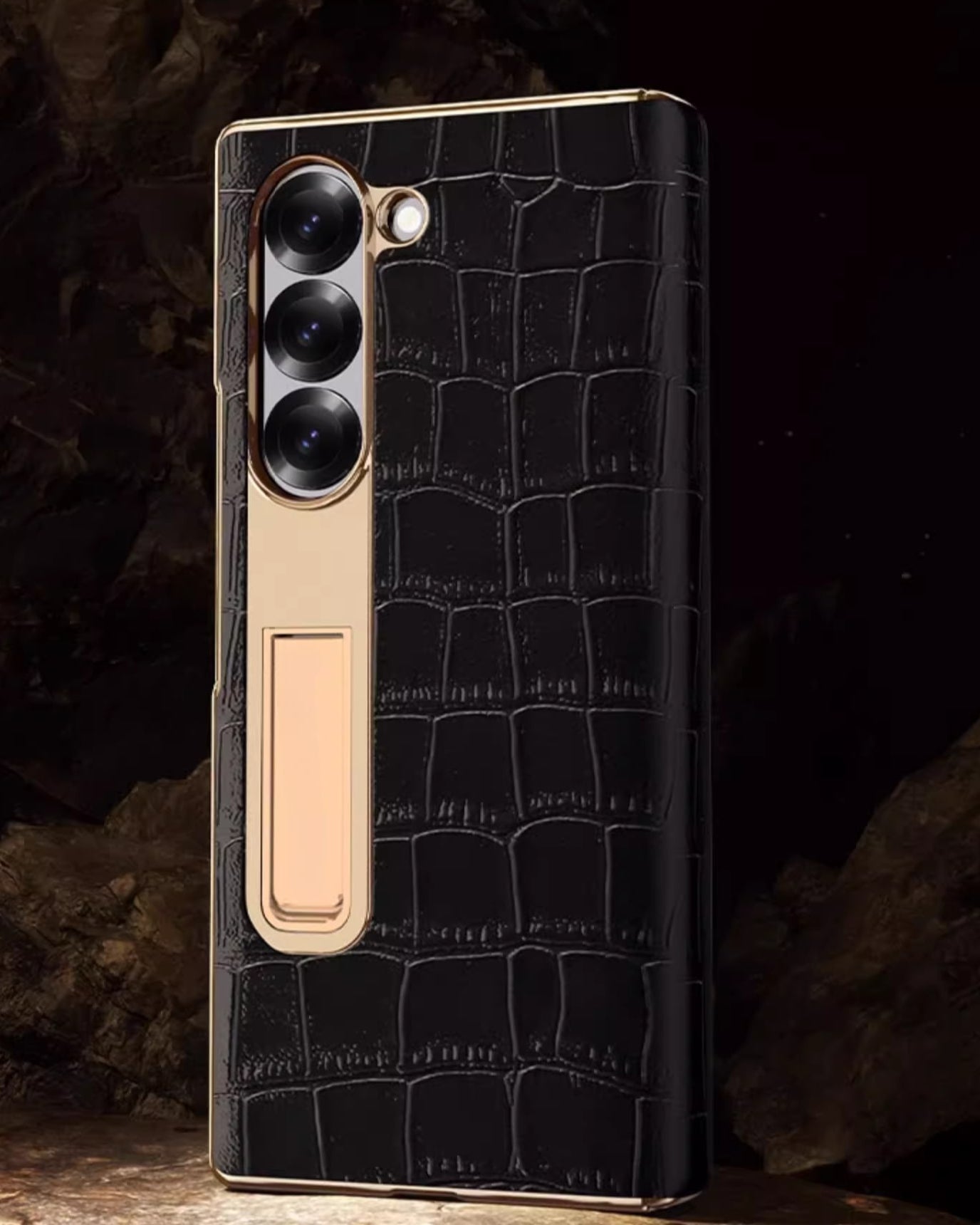 Samsung Z Fold case with leather and croco pattern