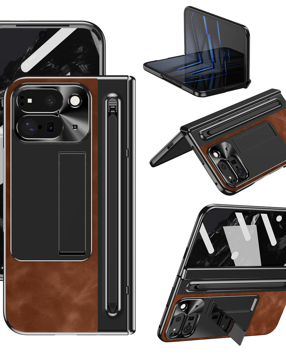 Google Pixel 10 Pro Fold Saddle Brown Leather Cover (with Stylus and F - case features