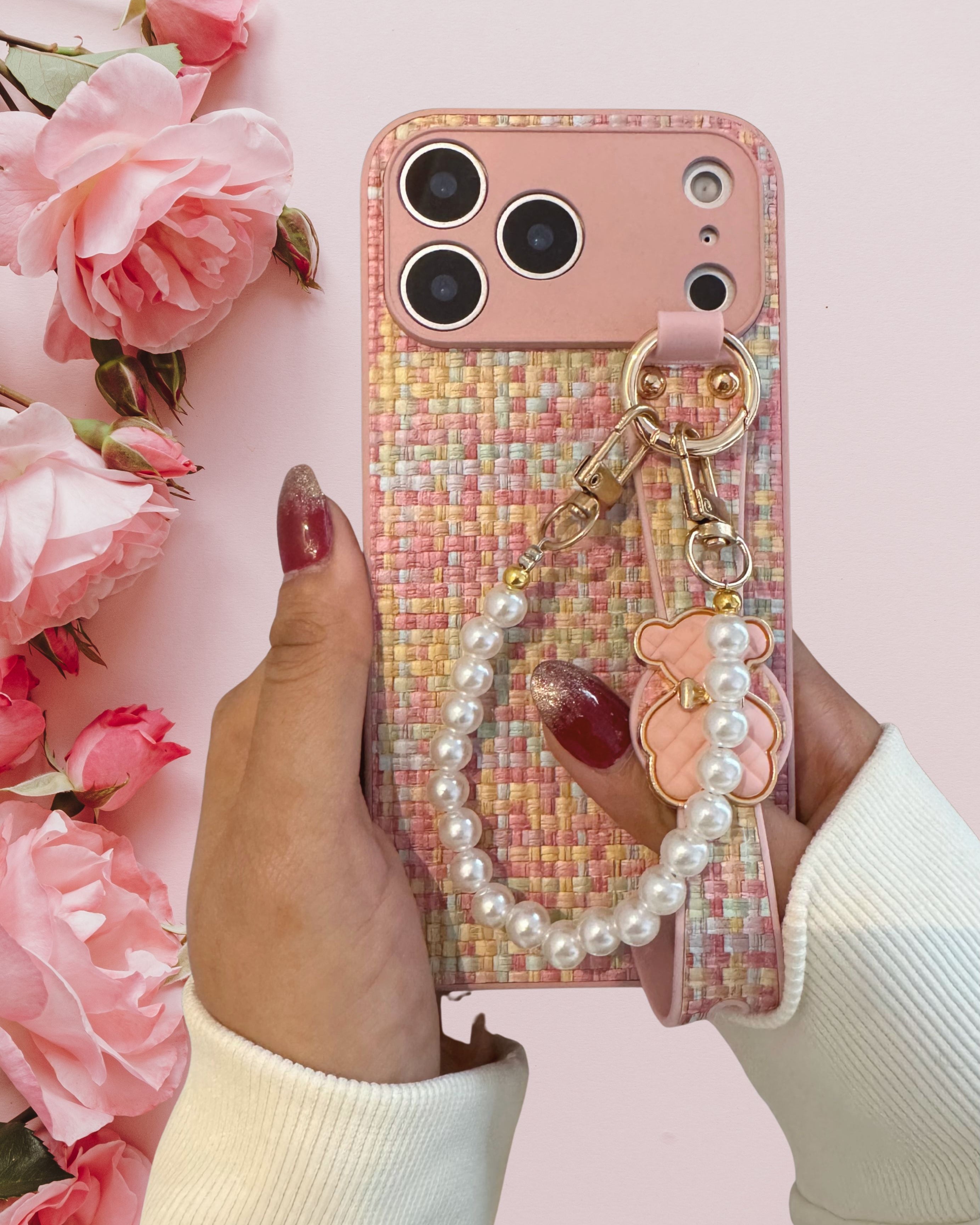 Cute Hand Strap Pearl Lanyard Cover – phone accessory by JustAndBest India