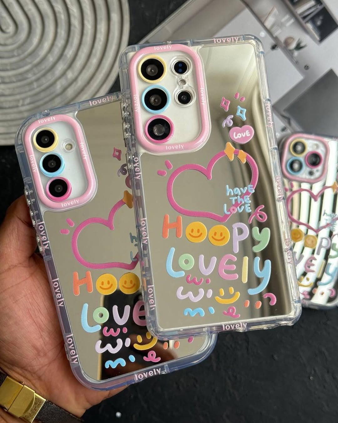 Cute Happy Heart Mirror Cover iPhone cover – JustAndBest India