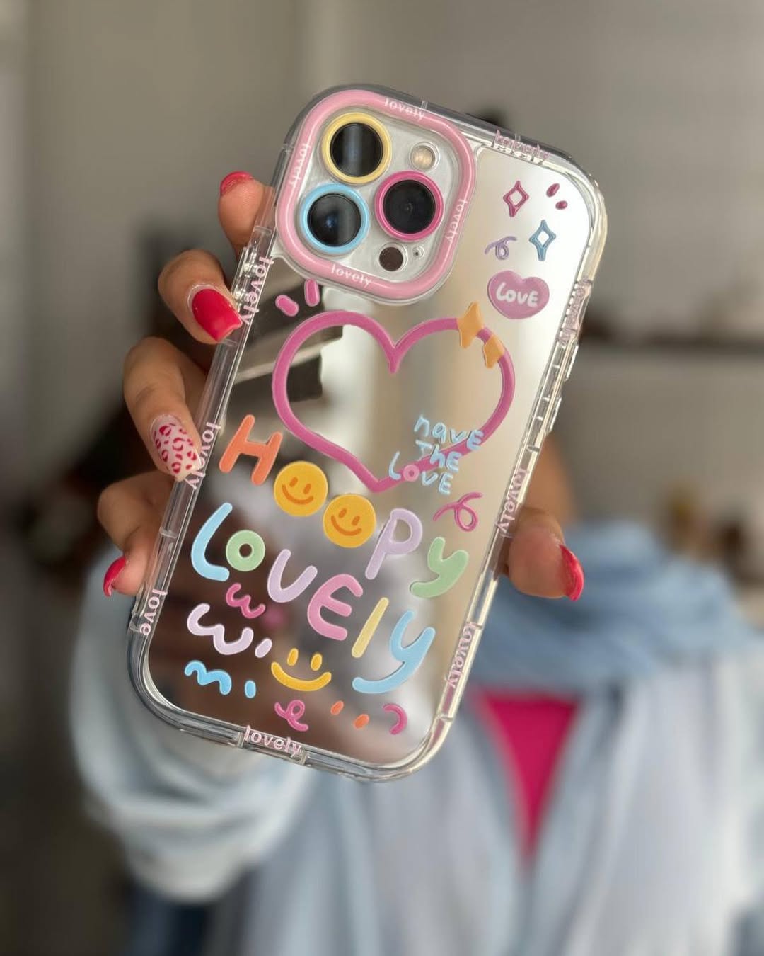 Cute Happy Heart Mirror Cover iPhone cover – JustAndBest India