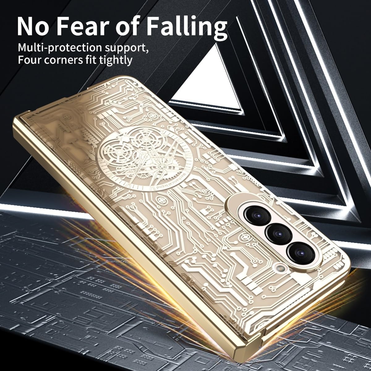 Samsung Galaxy Z Fold 3 Gold Electroplated Circuit Glass Cover (and Hi - lifestyle