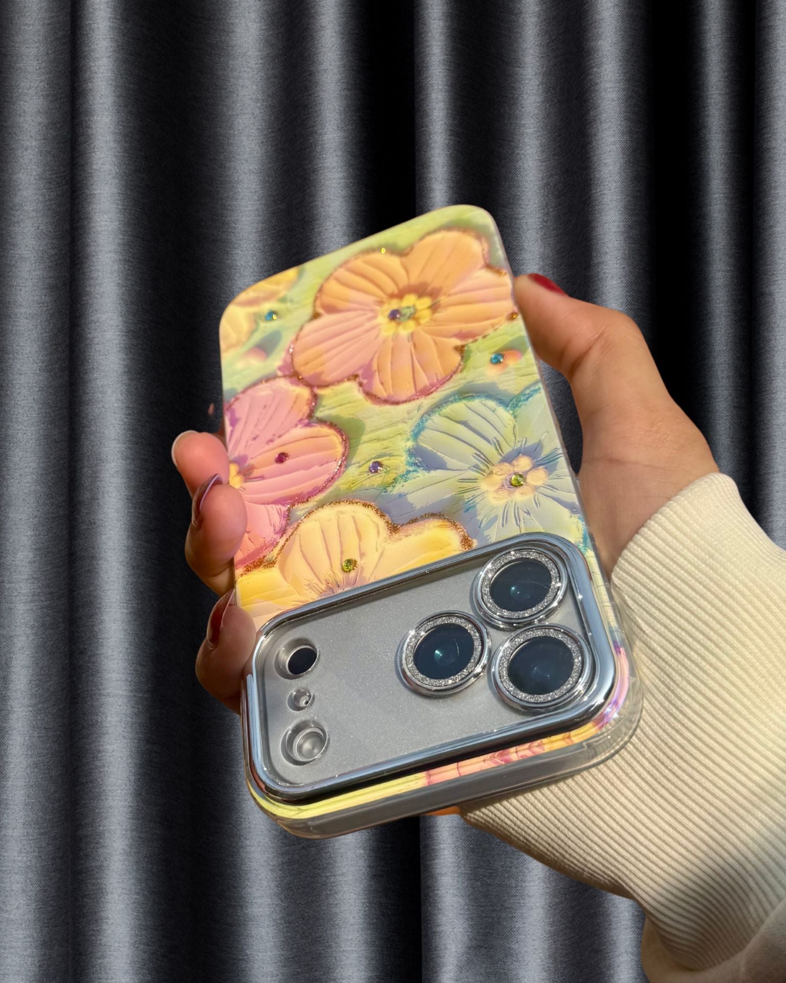 Cute Floral Glossy Glitter Cover iPhone cover – JustAndBest India