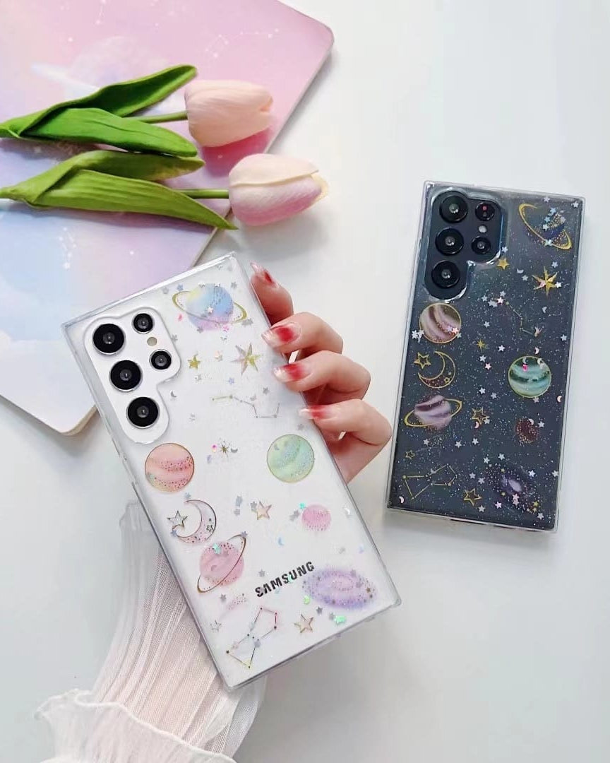Glittery Stars and Planets Transparent Case iPhone cover – JustAndBest India