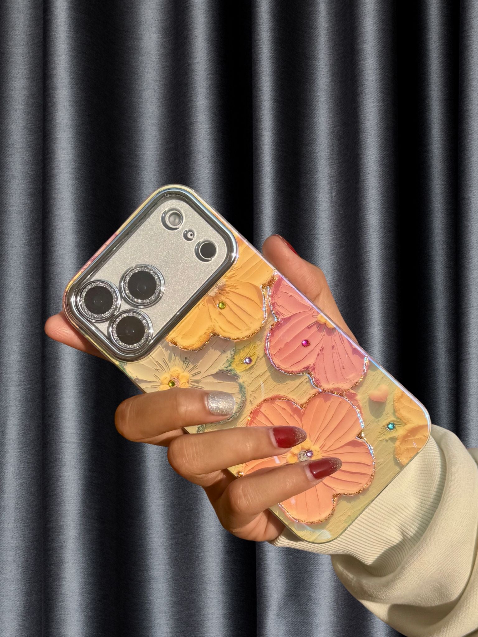 iPhone 17 Series Floral Glossy Glitter Cover - phone case