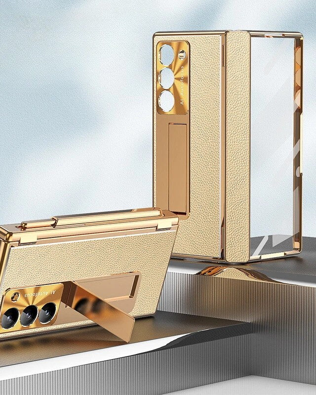 Samsung Galaxy Z Fold 6 Gold Leather Stylus Cover - protective case detail