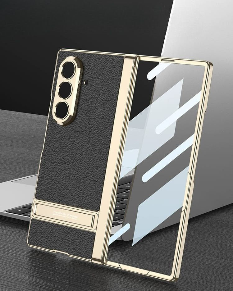 Samsung Galaxy Z Fold 7 Leather Gold Electroplated Kickstand Cover()