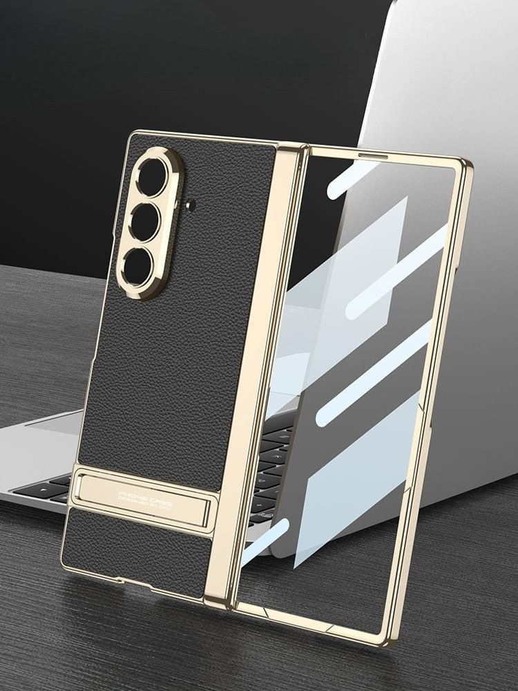 Samsung Galaxy Z Fold 7 Leather Gold Electroplated Kickstand Cover()