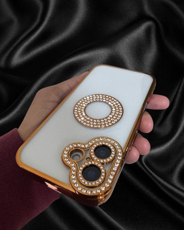 iPhone 16 Series Gold Electroplated Diamond Rhinestones Cover - slim profile