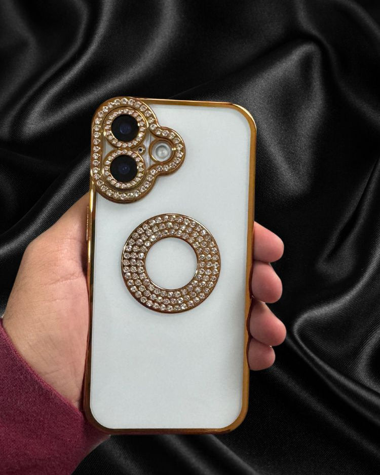 iPhone 16 Series Gold Electroplated Diamond Rhinestones Cover - phone case