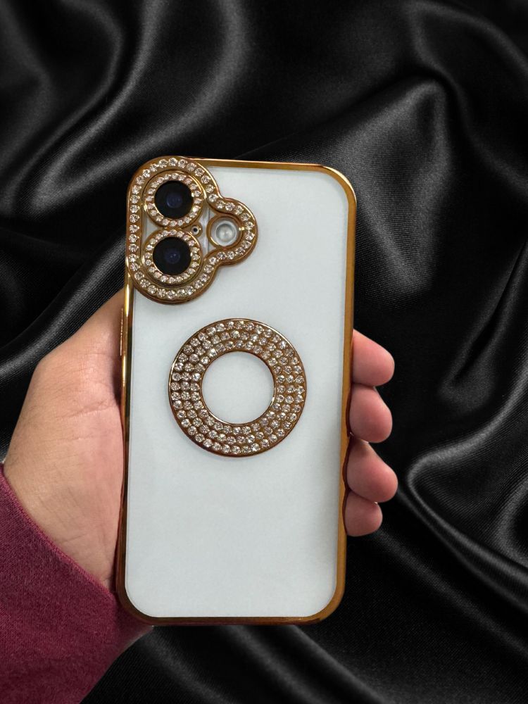 iPhone 16 Series Gold Electroplated Diamond Rhinestones Cover - phone case
