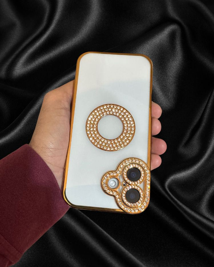 iPhone 16 Series Gold Electroplated Diamond Rhinestones Cover - case features