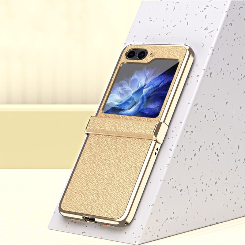 Samsung Galaxy Z Flip 5 Champagne Gold Leather Slim Cover (with Hinge - phone case