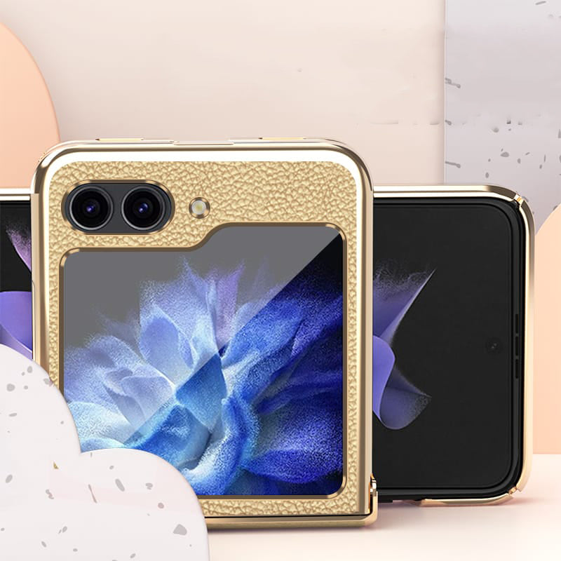 Samsung Galaxy Z Flip 5 Champagne Gold Leather Slim Cover (with Hinge - slim profile