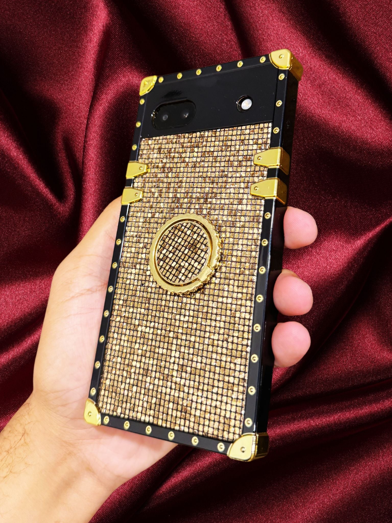 Google Pixel 6A Bling Gold Glitter Ring Holder Cover