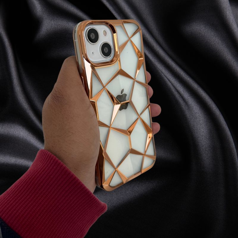 iPhone 15 Gold Electroplated 3D diamond Pattern Cover - lifestyle